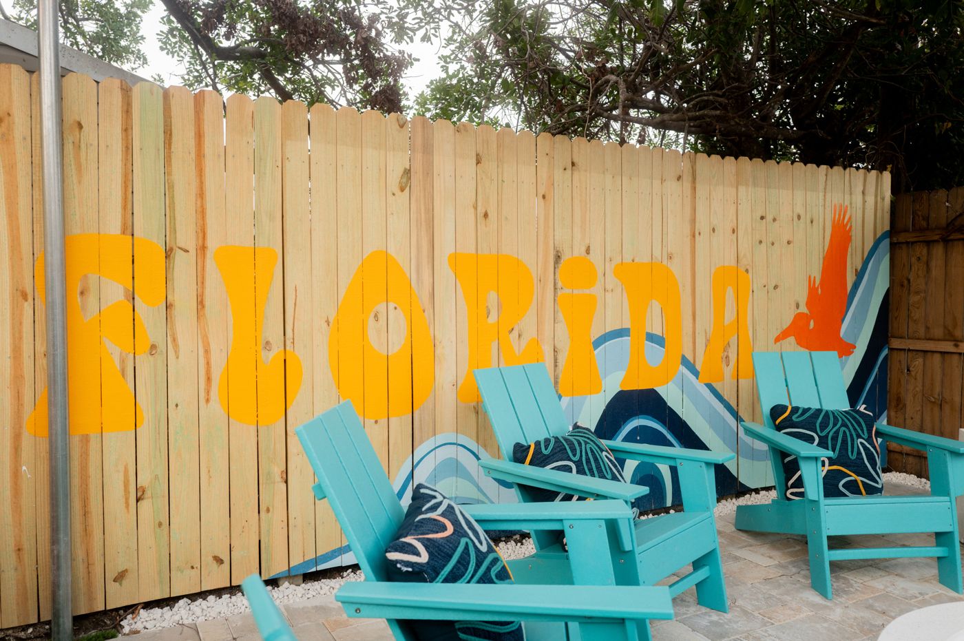 Hand-painted Florida mural accent wall at The Wild Pelican in Bradenton, Florida