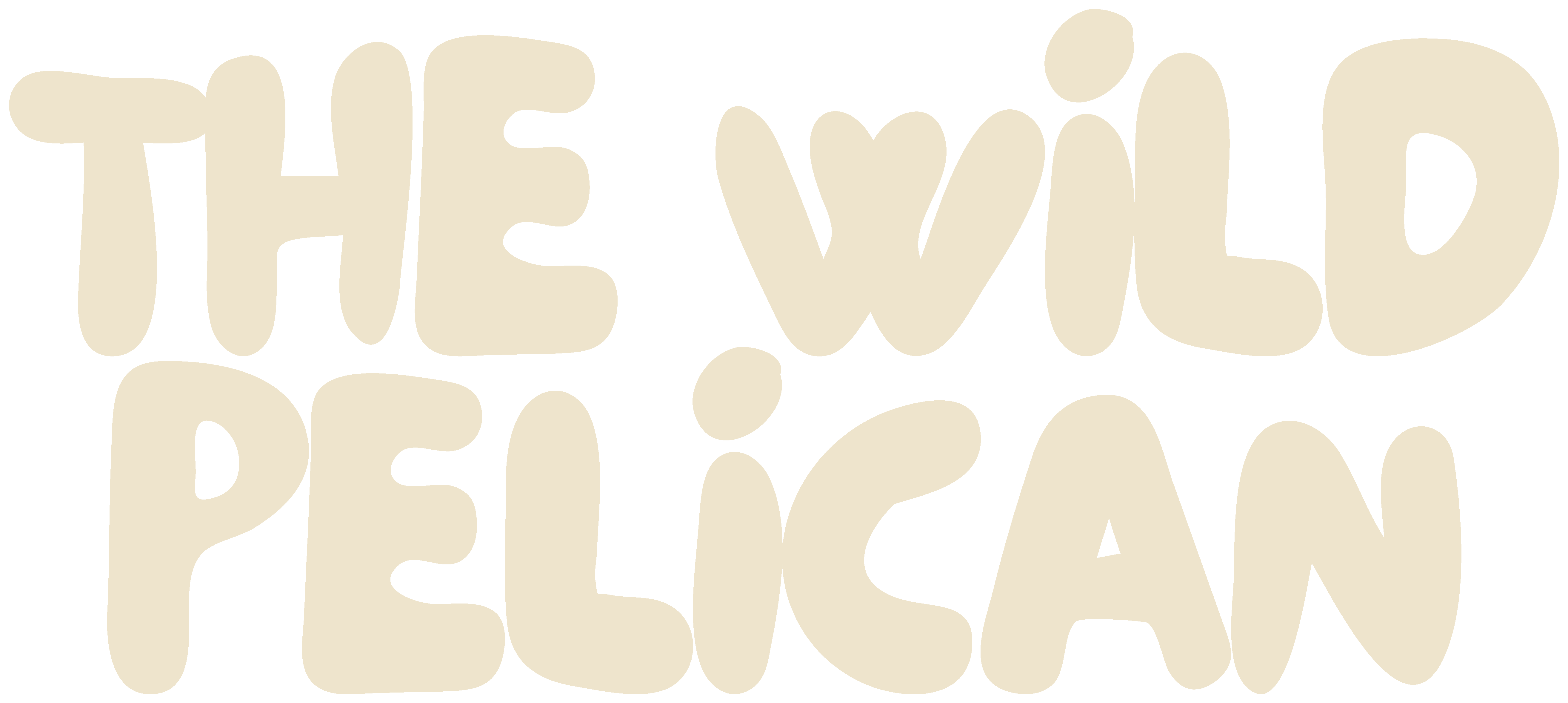 The Wild Pelican wordmark in cream single-tone, over the bird-mural game room, Bradenton Florida family vacation rental